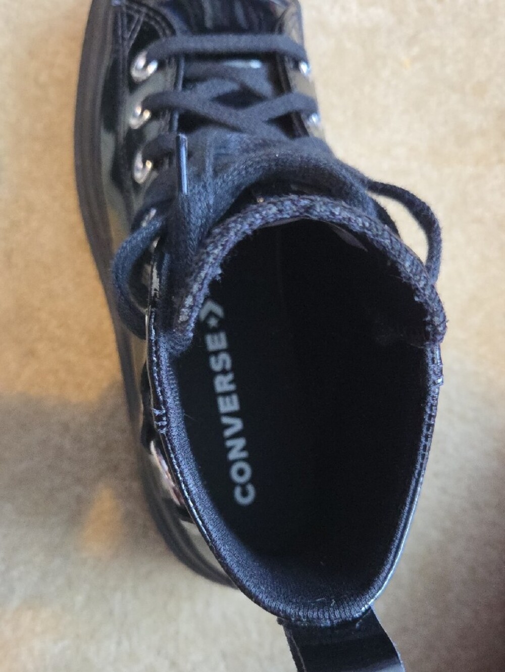 Converse Black Patent Platform Lace-Up Ankle Boots - Picture 8 of 12